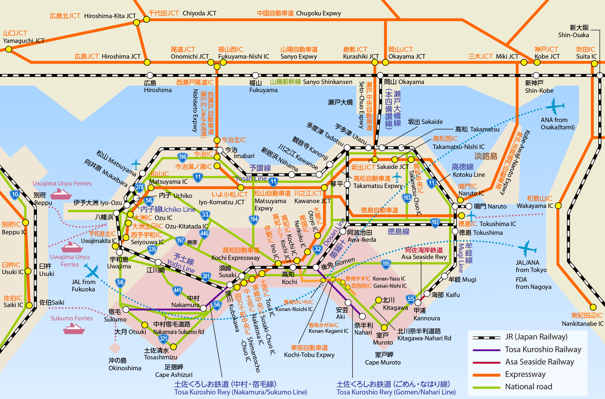 Access map to Kochi, Japan