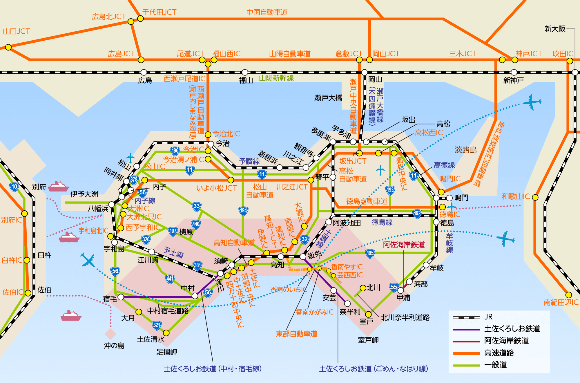 高知県へのアクセスマップ